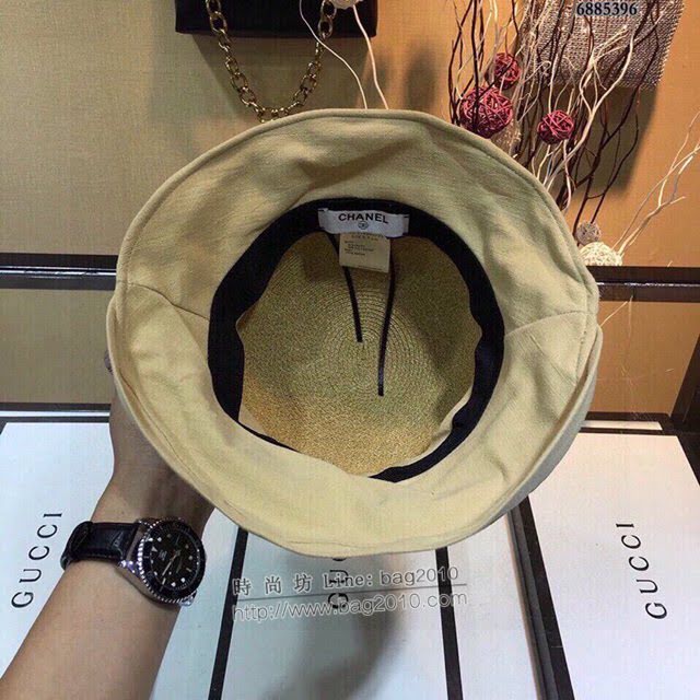 Chanel女士帽子 香奈兒草帽褶皺帽檐 Chanel遮陽帽  mm1010